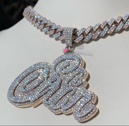24" iced-out “ONLY” custom Cuban link chain with sparkling rhinestones and bold statement plate in silver tone.